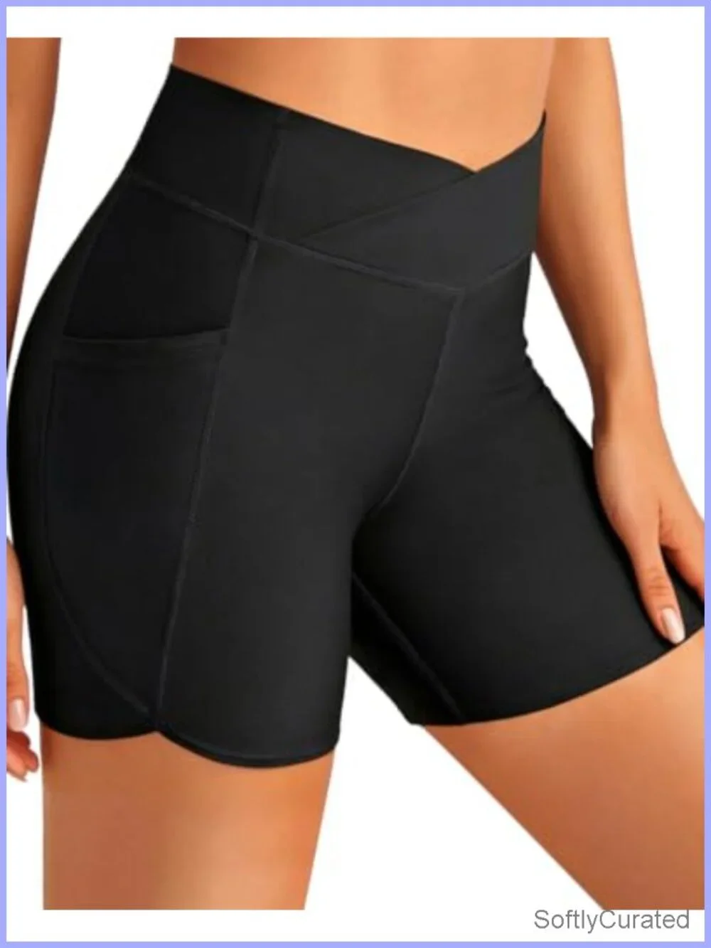 Women High Waisted Swim Shorts with Pockets Tummy Control Built-in Brief 5" - Picture 4 of 6